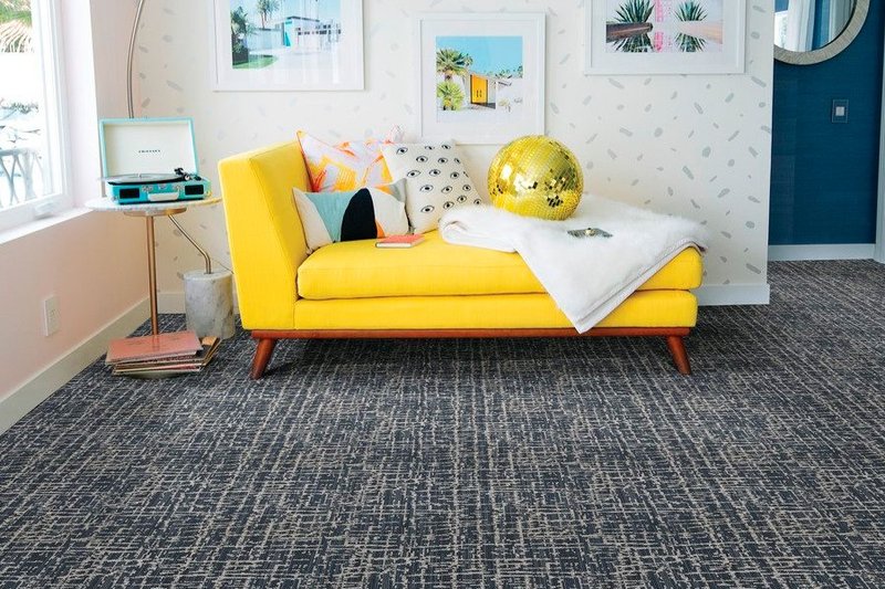 70’s and 80’s style for your living room with carpet tile flooring